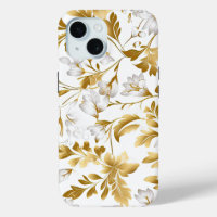 Blooming Gold Floral Branch On White Background