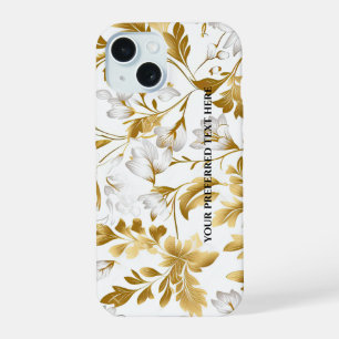 Blooming Gold Floral Branch On White Background iPhone 15 Case