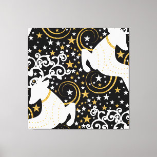 Blooming Golden Christmas Floral Deer Canvas Print