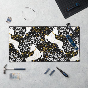 Blooming Golden Christmas Floral Deer Desk Mat
