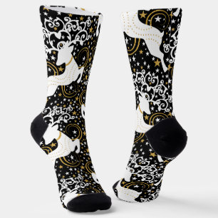 Blooming Golden Christmas Floral Deer Socks