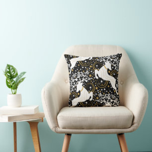 Blooming Golden Christmas Floral Deer Throw Pillow