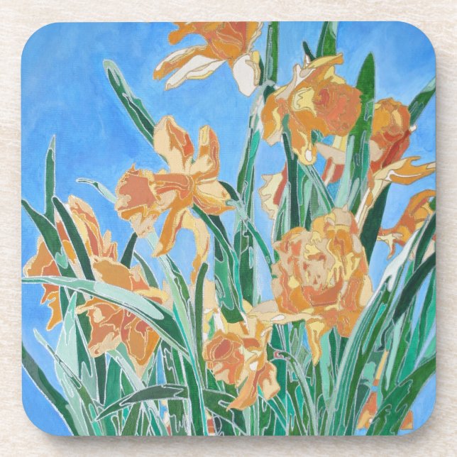 Blooming Golden Daffodils Bold Line Art Coaster (Front)