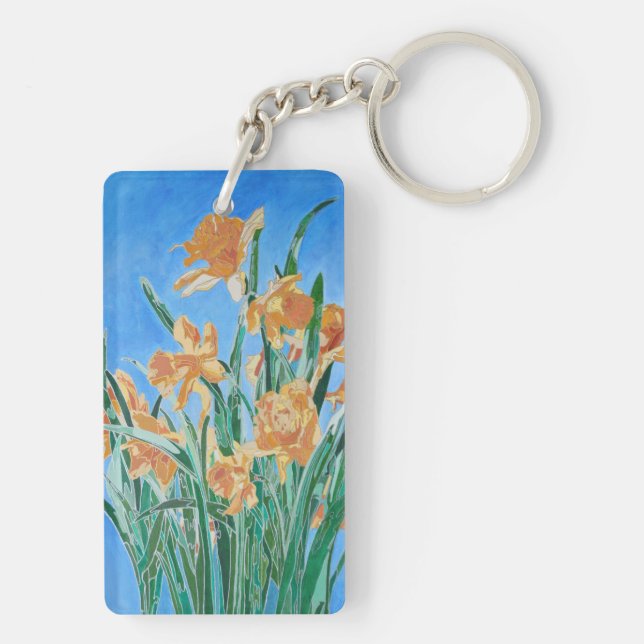 Blooming Golden Daffodils Bold Line Art Keychain (Back)