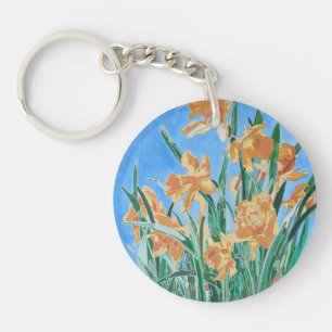 Blooming Golden Daffodils Bold Line Art Keychain