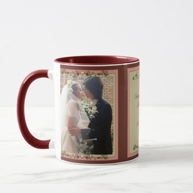 Blooming Hearts Customizable Wedding Keepsake Mug (Left)