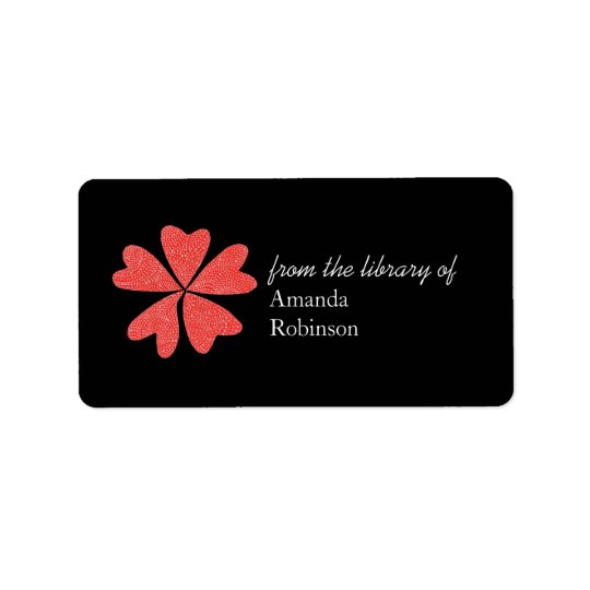 Blooming hearts personalized bookplate - black