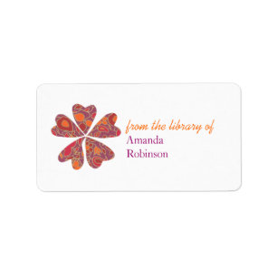Blooming  hearts personalized bookplate - purple label