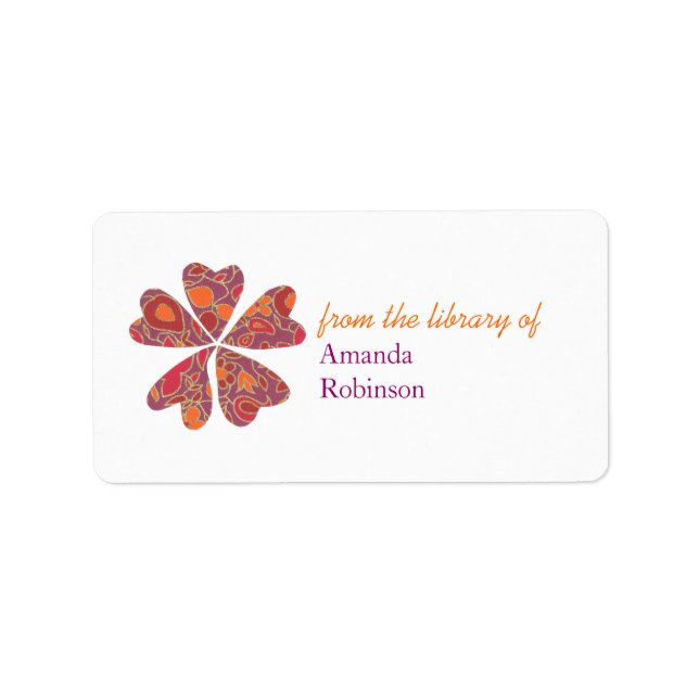 Blooming  hearts personalized bookplate - purple label (Front)