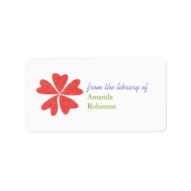 Blooming hearts personalized bookplate - red label (Front)