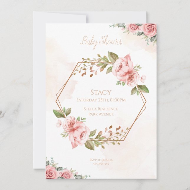Blooming Hexagon Baby Shower Invitation (Front)
