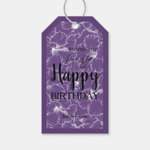 Blooming Hibiscus Floral Sketch Purple Gift Tags