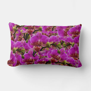 Blooming Hot Pink Orchid Flowers, Lumbar Pillow