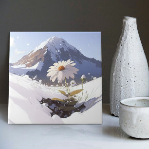 Blooming in Adversity A Snowy Mountain Daisy Tile