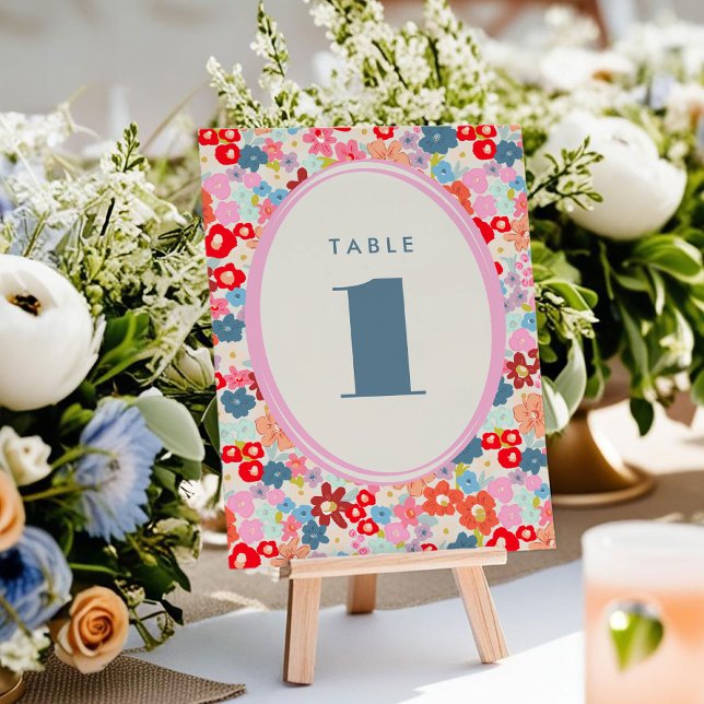 Blooming Joy Bold Bright Floral Table Number (Blooming Joy Bold Bright Floral Table Number Card)