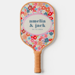 Blooming Joy Bright Floral Maximalist Wedding Pickleball Paddle