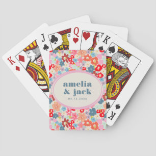 Blooming Joy Bright Floral Maximalist Wedding Playing Cards