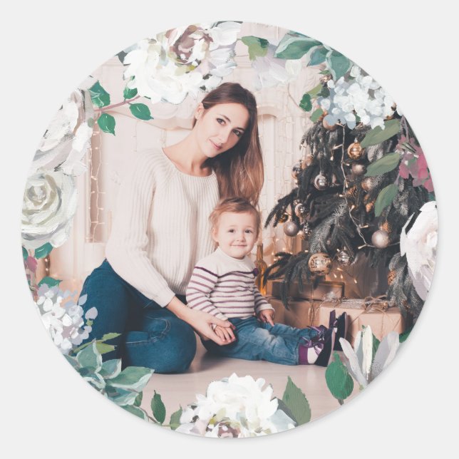 Blooming Joy Floral Christmas Photo Sticker (Front)