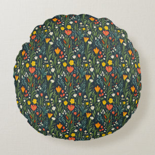 Blooming Joy: Spring Floral Pattern Round Pillow