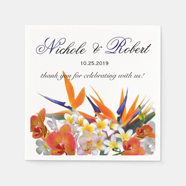 Blooming Joy-Tropical Flowers Wedding Custom Napkin (Front)