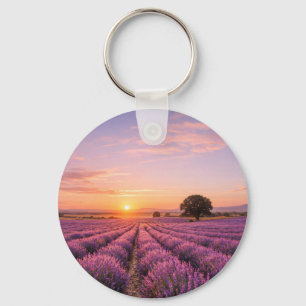 Blooming Lavender Field at Golden Sunset Provence Keychain