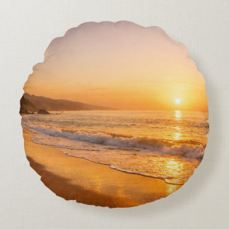 Blooming Lavender Field at Golden Sunset Provence Round Pillow