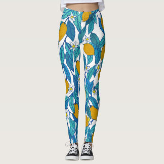Blooming Lemon: Watercolor Floral Design. Leggings