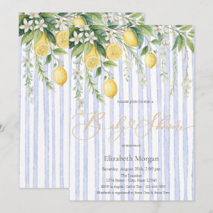  Blooming Lemons Blue Striped Baby Shower Invitation