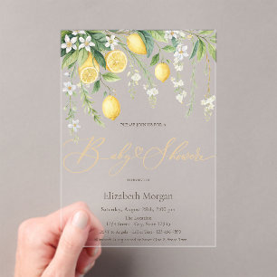  Blooming Lemons Pink Striped Baby Shower Acrylic Invitations