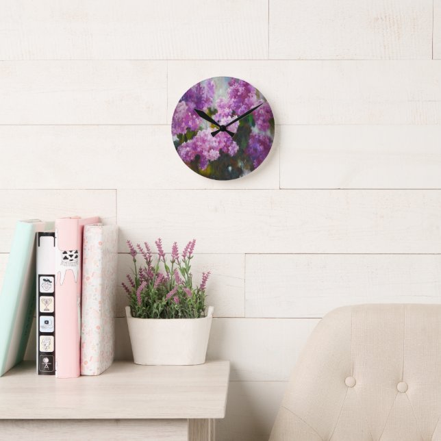 Blooming Lilac – Impressionist Spring Flowers Round Clock (Reading Room)