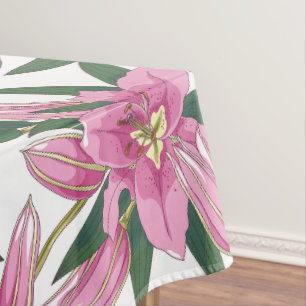 Blooming Lilies in Pastel Pink on White Tablecloth