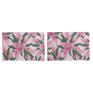 Blooming Lilies in Pastel Pink Pillowcase