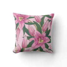 Blooming Lilies in Pastel Pink Throw Pillow