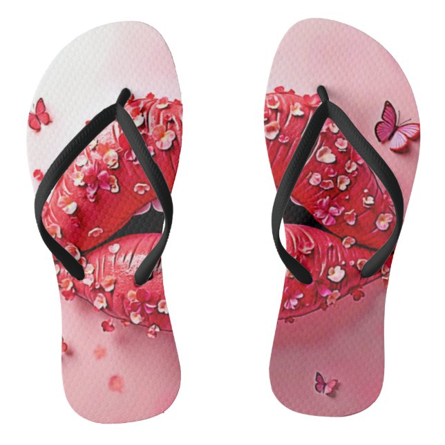 Blooming Lips: Floral Butterfly Kiss Flip Flops (Footbed)