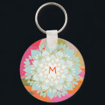 Blooming  Lotus Flower Monogrammed Keychain<br><div class="desc">Beautifully illustrated in a rainbow of colors. Easily personalize with your initial - even choose your desired color of font.</div>