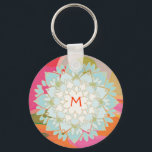 Blooming  Lotus Flower Monogrammed Keychain<br><div class="desc">Beautifully illustrated in a rainbow of colors. Easily personalize with your initial - even choose your desired color of font.</div>