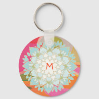 Blooming Lotus Flower Monogrammed Keychain