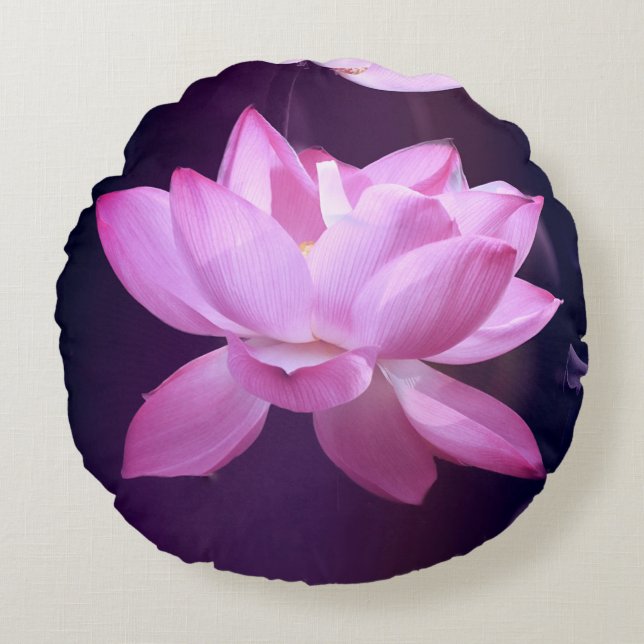 Blooming Lotus Flower Round Pillow (Front)