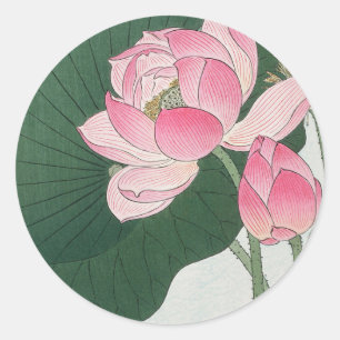Blooming lotus flowers classic round sticker