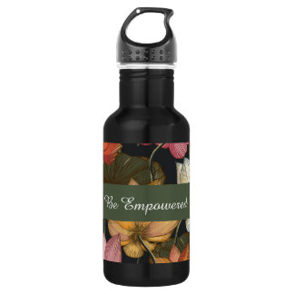 Blooming Lotus Water Lilies on Charcoal Black 532 Ml Water Bottle