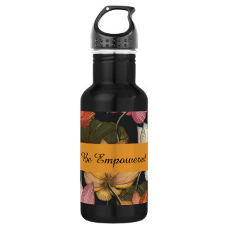 Blooming Lotus Water Lilies on Charcoal Black Stai 532 Ml Water Bottle