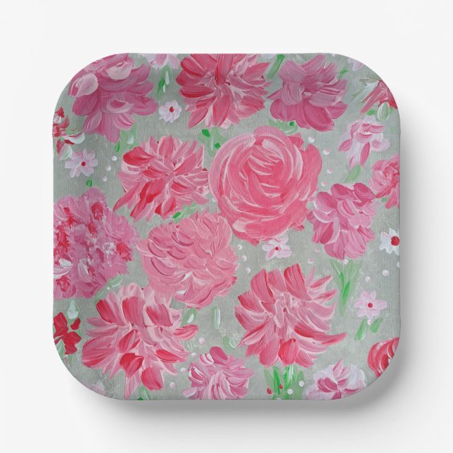 Blooming Love Floral Paper Plates (Front)