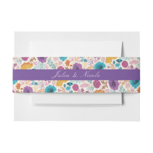 Blooming Love Floral Romantic Pink Purple Wedding Invitation Belly Band