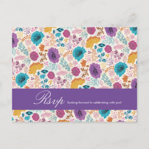Blooming Love Floral Romantic Pink Purple Wedding Postcard