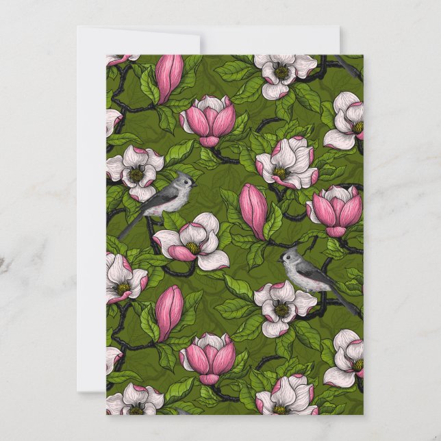 Blooming magnolia and titmouse bird 2 (Front)