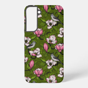 Blooming magnolia and titmouse bird 2 samsung galaxy case