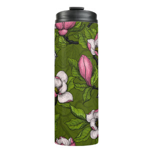 Blooming magnolia and titmouse bird 2 thermal tumbler