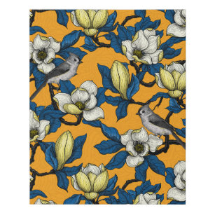 Blooming magnolia and titmouse bird 3 faux canvas print
