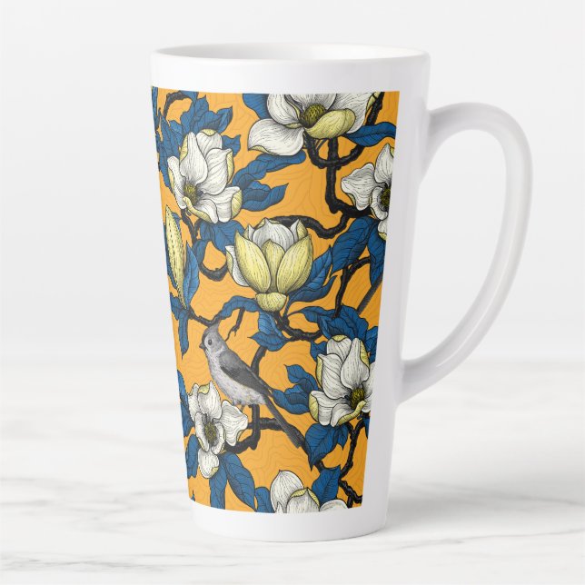 Blooming magnolia and titmouse bird 3 latte mug (Right)