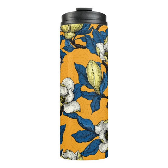 Blooming magnolia and titmouse bird 3 thermal tumbler (Front)